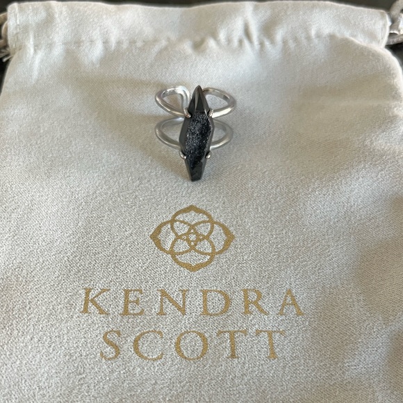 Kendra Scott Boyd Black Gunmetal Drusy Cocktail Ring Double Band - Picture 1 of 4